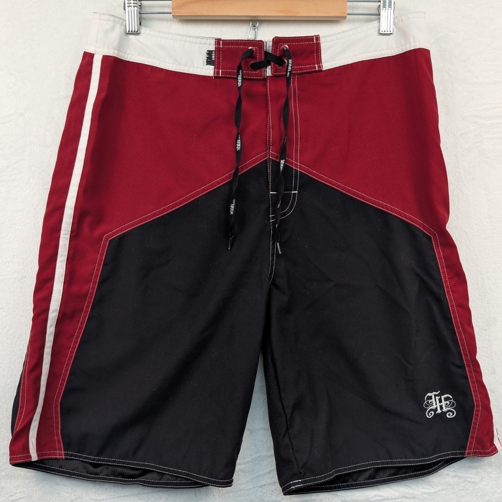 VTG Tony Hawk Board Shorts Mens 36 Red Skater Colorblock Tribal Swim Surf Y2K